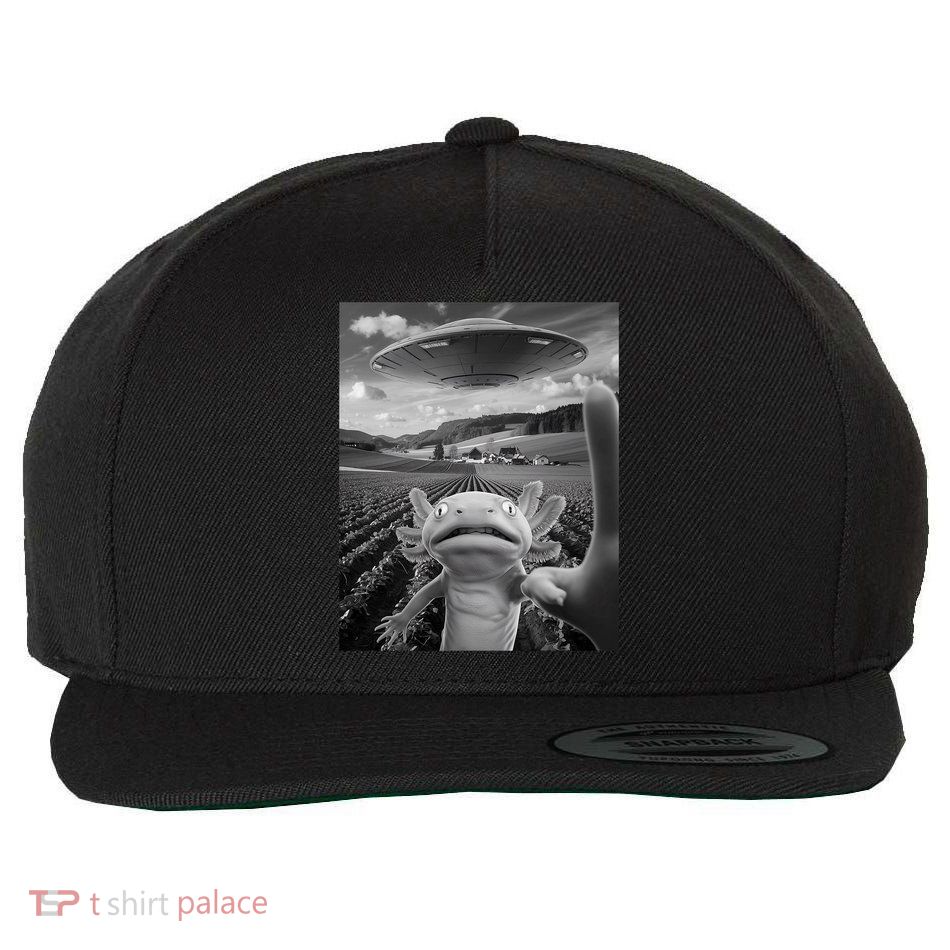 Axolotl Selfie With Alien UFO Funny Axolotl Gifts For Women Wool Snapback Cap