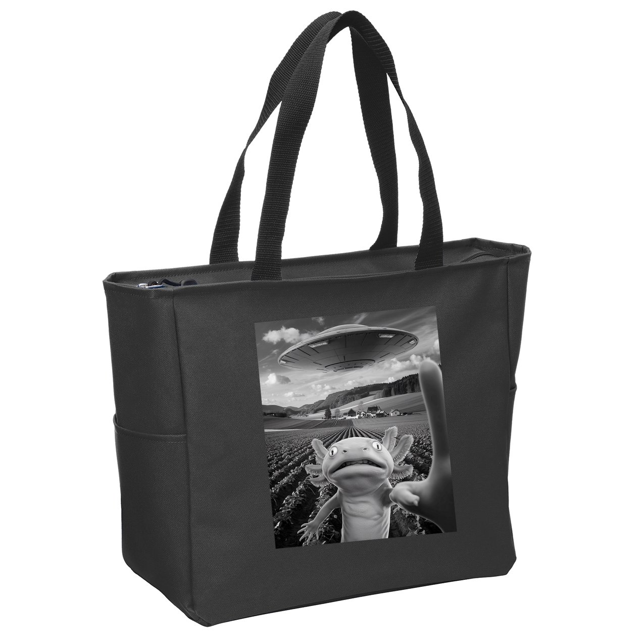 Axolotl Selfie With Alien UFO Funny Axolotl Gifts For Women Zip Tote Bag