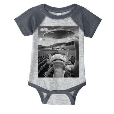 Axolotl Selfie With Alien UFO Funny Axolotl Gifts For Women Infant Baby Jersey Bodysuit