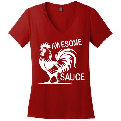 Awesome Sauce With Picture Of Rooster Women's V-Neck T-Shirt