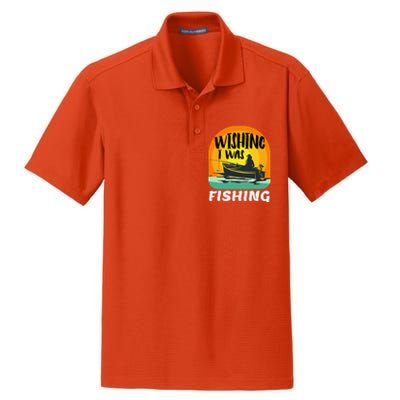 Angler Saying Wishing I Was Fishing Dry Zone Grid Polo