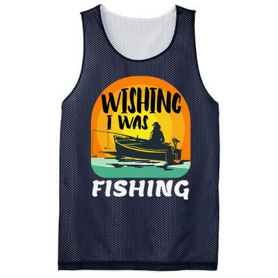 Angler Saying Wishing I Was Fishing Mesh Reversible Basketball Jersey Tank