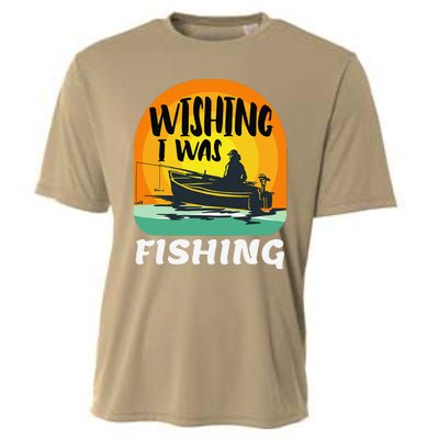 Angler Saying Wishing I Was Fishing Cooling Performance Crew T-Shirt