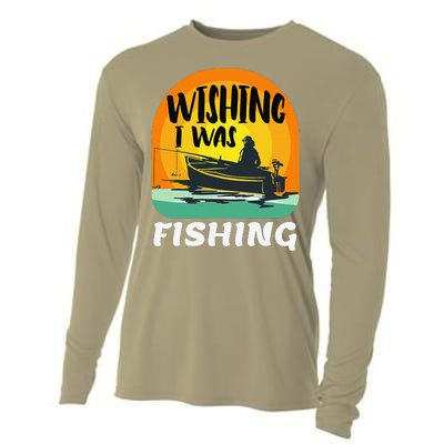 Angler Saying Wishing I Was Fishing Cooling Performance Long Sleeve Crew