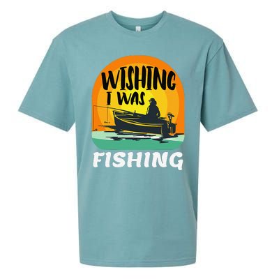 Angler Saying Wishing I Was Fishing Sueded Cloud Jersey T-Shirt