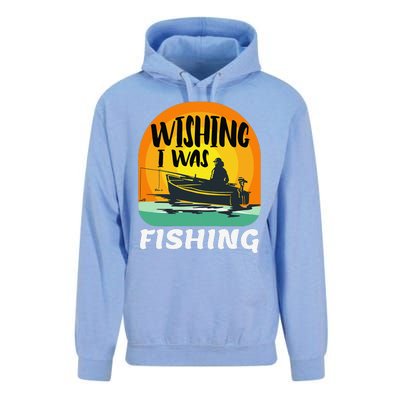 Angler Saying Wishing I Was Fishing Unisex Surf Hoodie