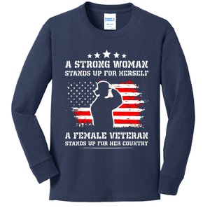 A Strong Woman Stands Up For Herself A Female Veteran Kids Long Sleeve Shirt