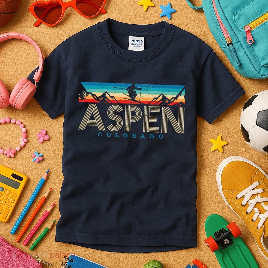 Aspen Skiing Winter Sport Colorado Ski Souvenir Kids T-Shirt
