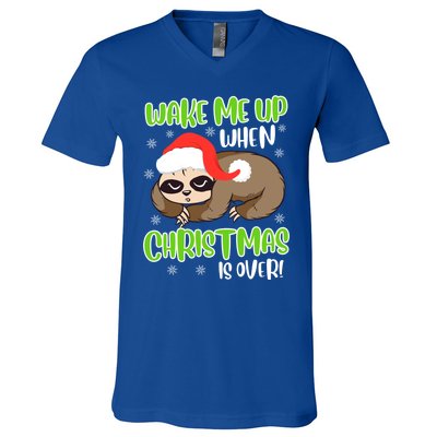 Antichristmas Sloth Wake Me Up Ugly Christmas Meaningful Gift V-Neck T-Shirt