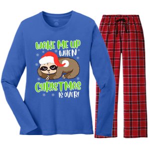 Antichristmas Sloth Wake Me Up Ugly Christmas Meaningful Gift Women's Long Sleeve Flannel Pajama Set 