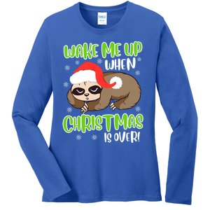 Antichristmas Sloth Wake Me Up Ugly Christmas Meaningful Gift Ladies Long Sleeve Shirt