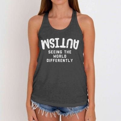 Autism Seeing World Differently Awareness Autistic Women's Knotted Racerback Tank