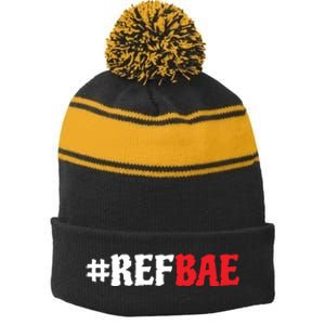 Aja Smith Wearing Ref Bae Stripe Pom Pom Beanie