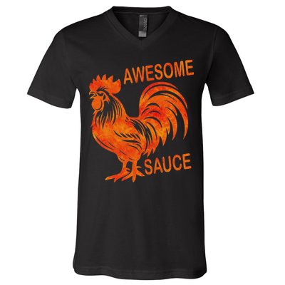 Awesome Sauce With Picture Of Rooster V-Neck T-Shirt