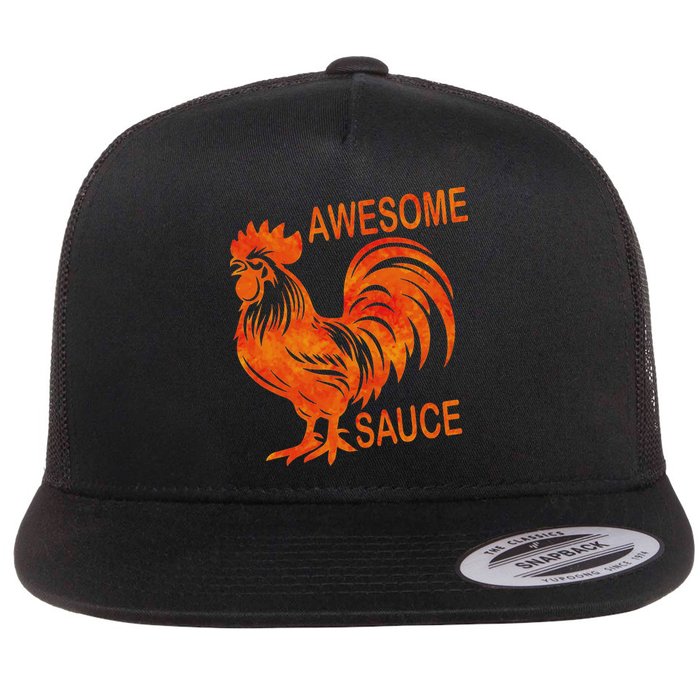 Awesome Sauce With Picture Of Rooster Flat Bill Trucker Hat