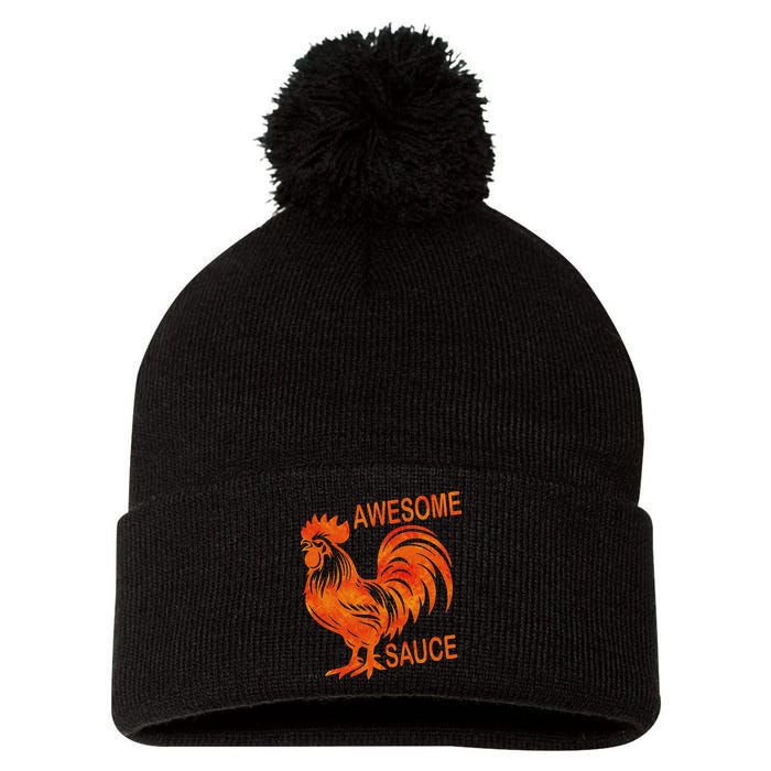 Awesome Sauce With Picture Of Rooster Pom Pom 12in Knit Beanie