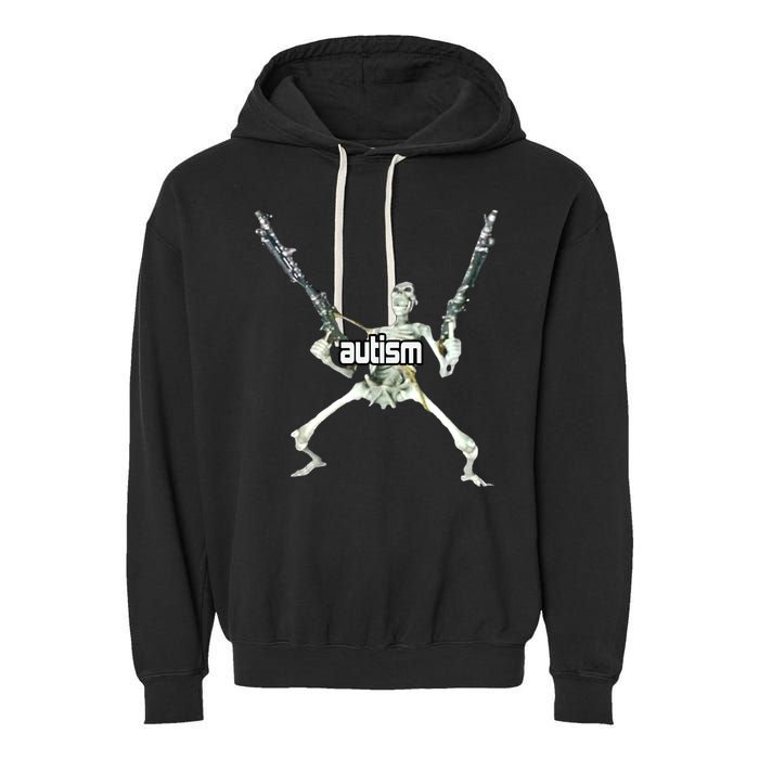 Autism Skeleton With Guns Garment-Dyed Fleece Hoodie