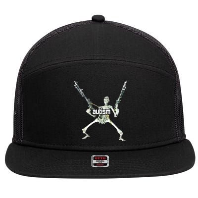 Autism Skeleton With Guns 7 Panel Mesh Trucker Snapback Hat