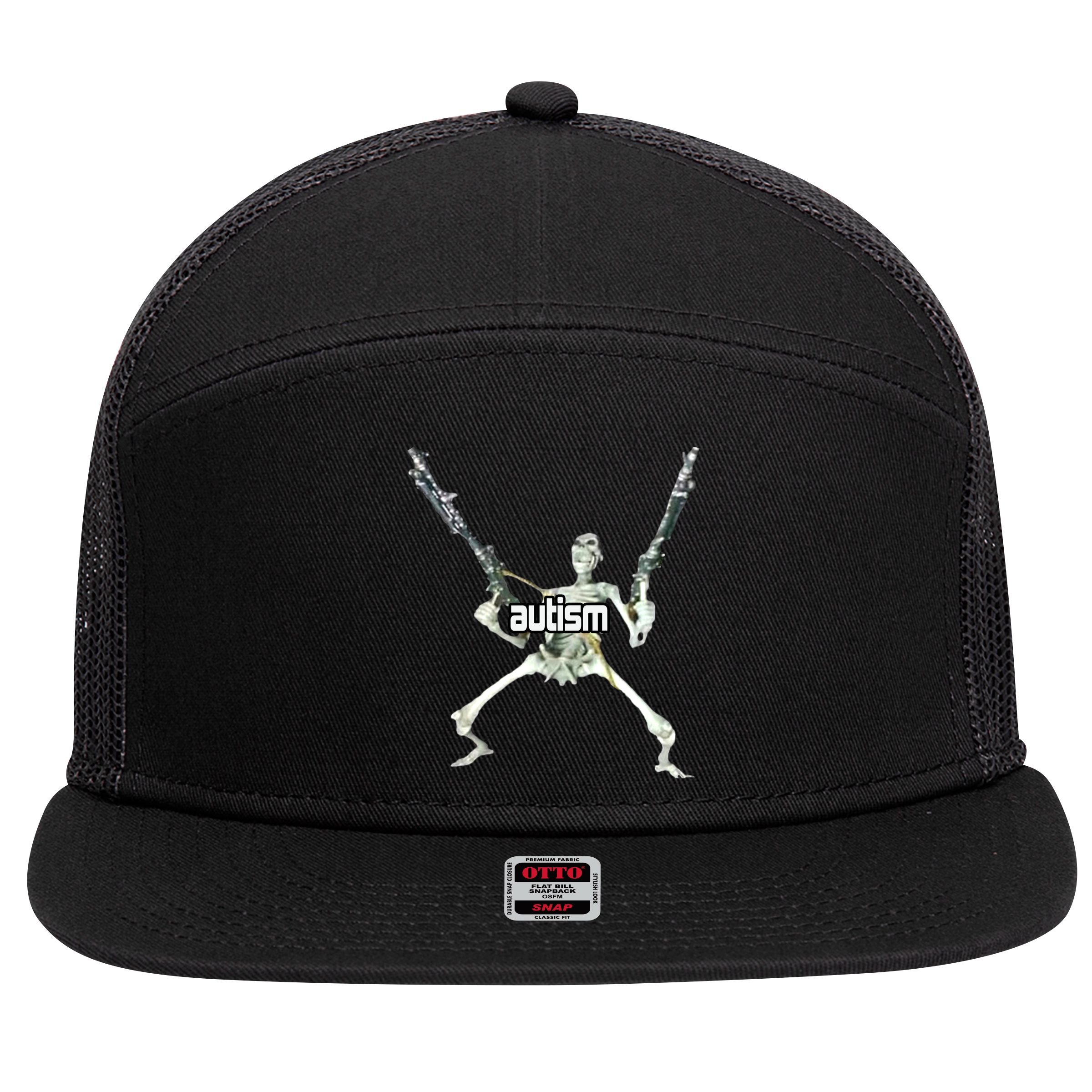 Autism Skeleton With Guns 7 Panel Mesh Trucker Snapback Hat