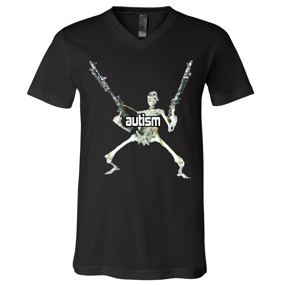 Autism Skeleton With Guns V-Neck T-Shirt