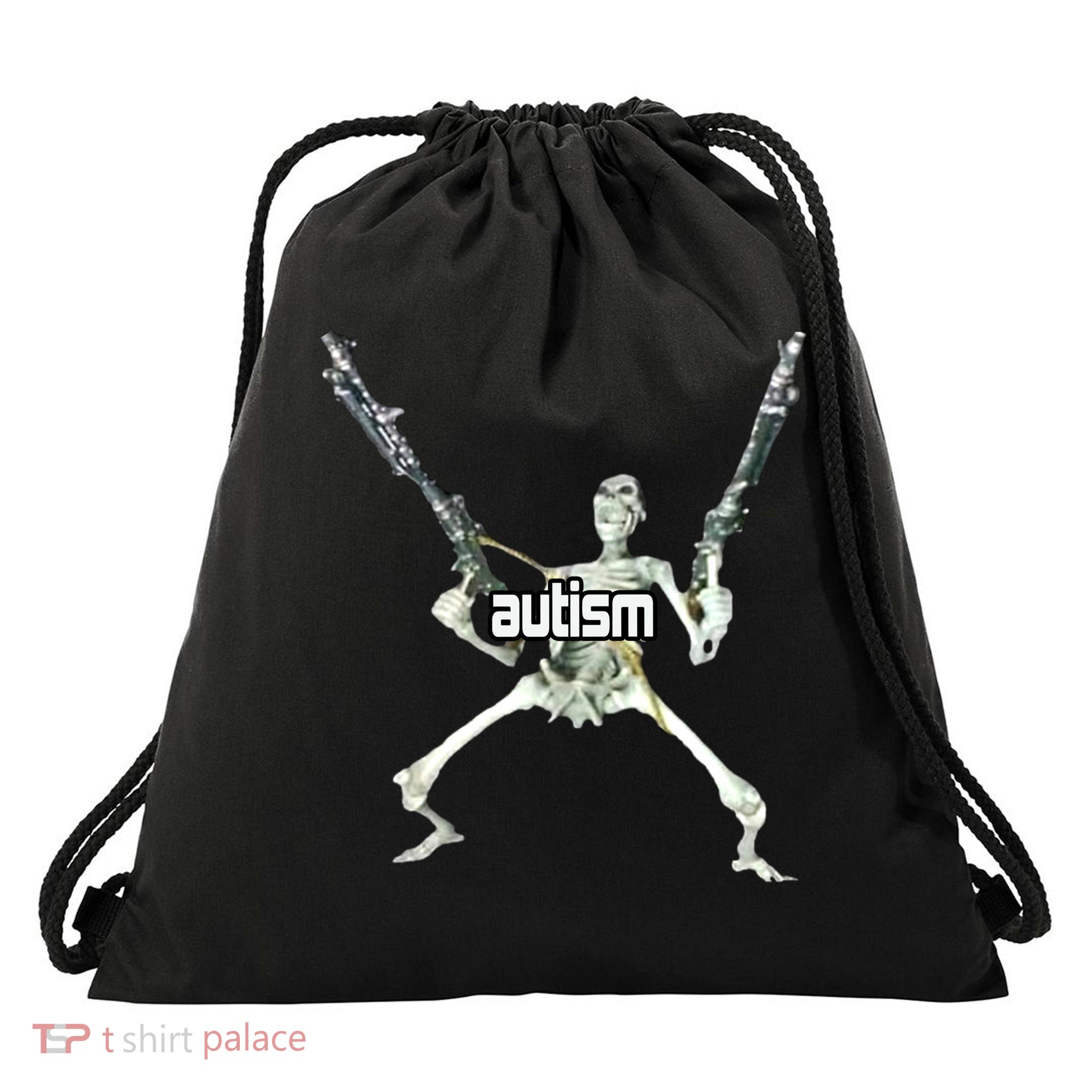 Autism Skeleton With Guns Drawstring Bag