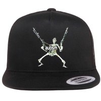 Autism Skeleton With Guns Flat Bill Trucker Hat