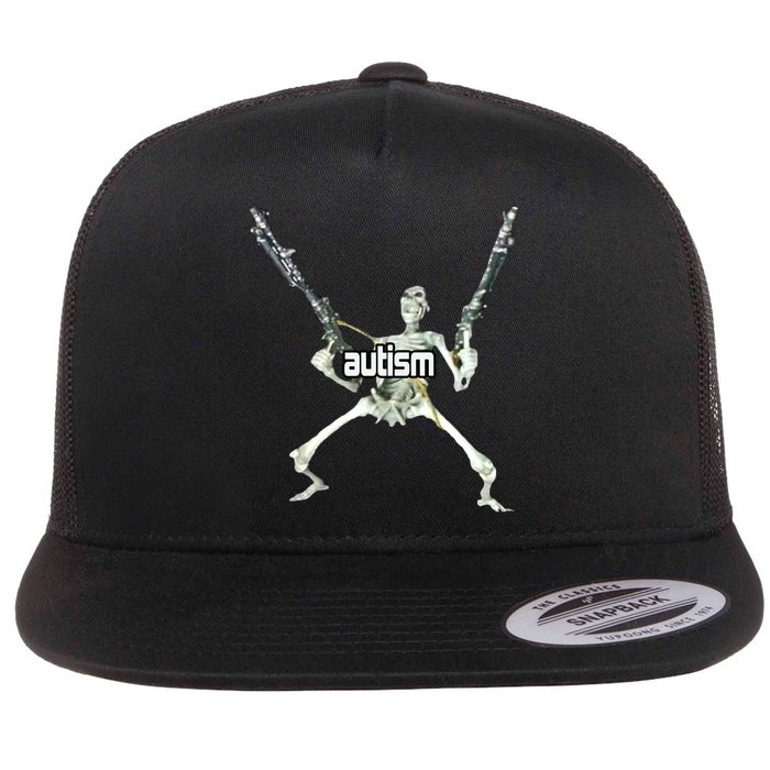 Autism Skeleton With Guns Flat Bill Trucker Hat