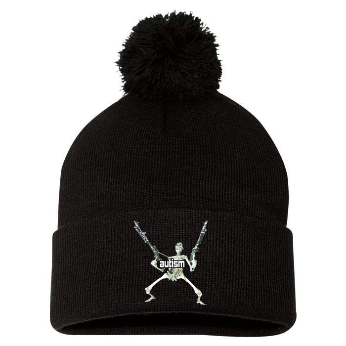 Autism Skeleton With Guns Pom Pom 12in Knit Beanie