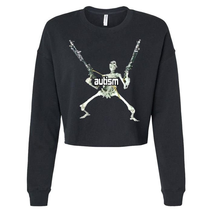 Autism Skeleton With Guns Cropped Pullover Crew