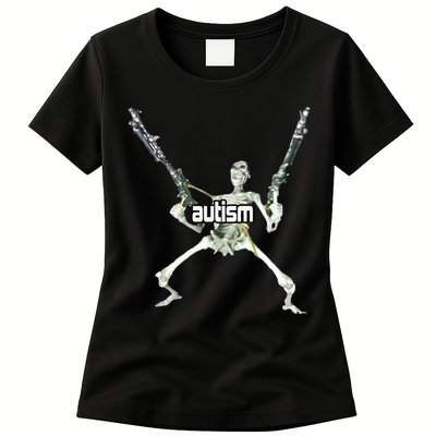 Autism Skeleton With Guns Womens T-Shirt