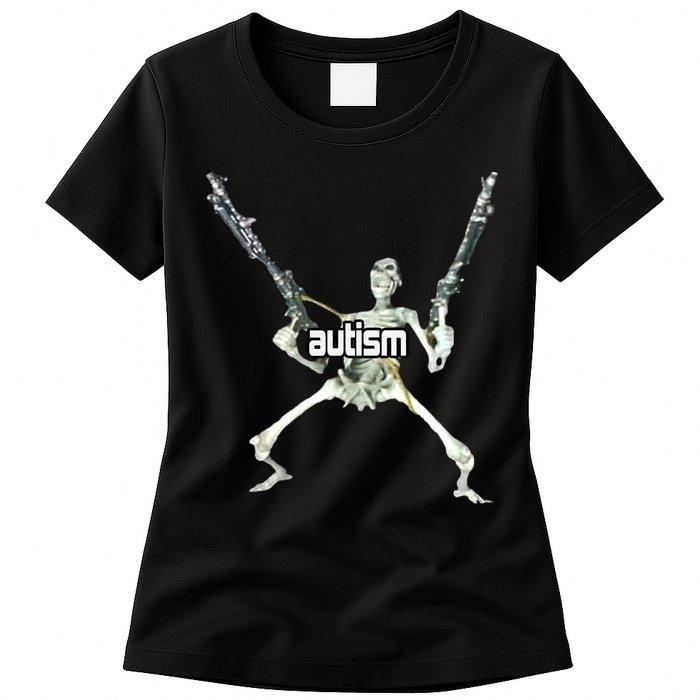 Autism Skeleton With Guns Womens T-Shirt