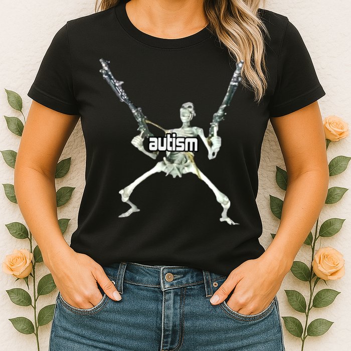 Autism Skeleton With Guns Womens T-Shirt
