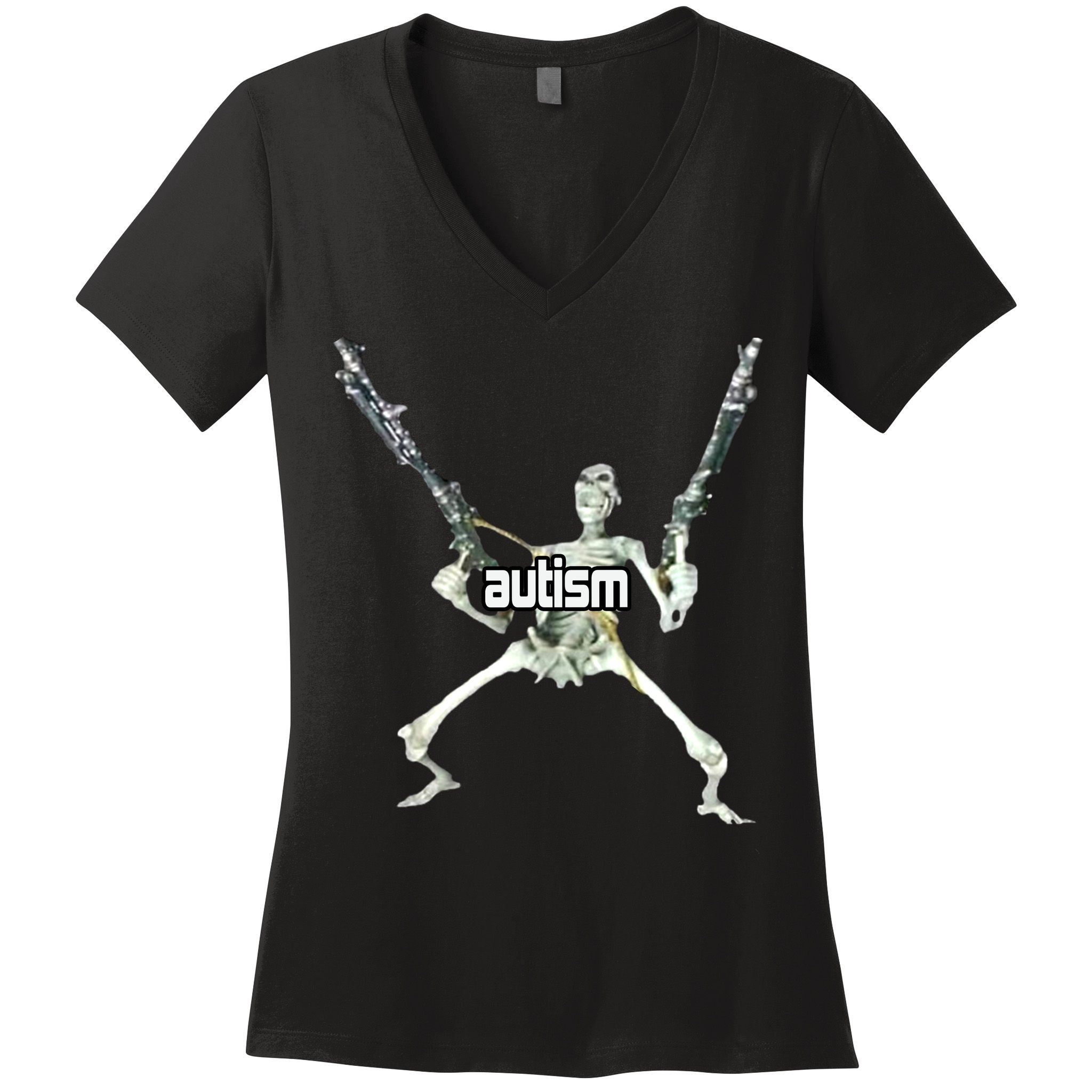 Autism Skeleton With Guns Women's V-Neck T-Shirt