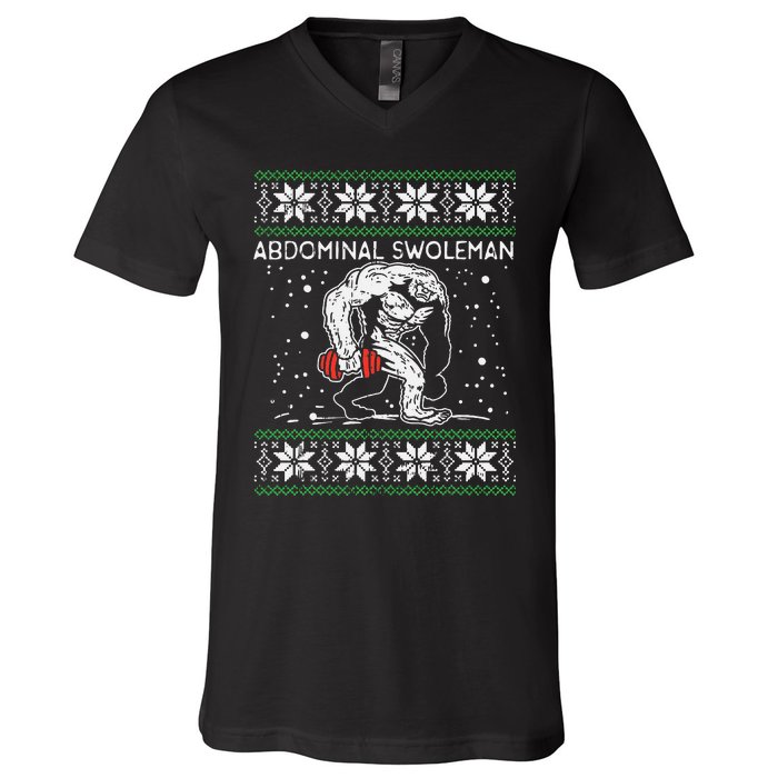 Abdominal Swoleman Yeti Fun Christmas Gym Weightlifter Gift V-Neck T-Shirt