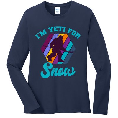 Alpine Ski Yeti Retro Vintage Slope Downhill Skiing Skier Ladies Long Sleeve Shirt