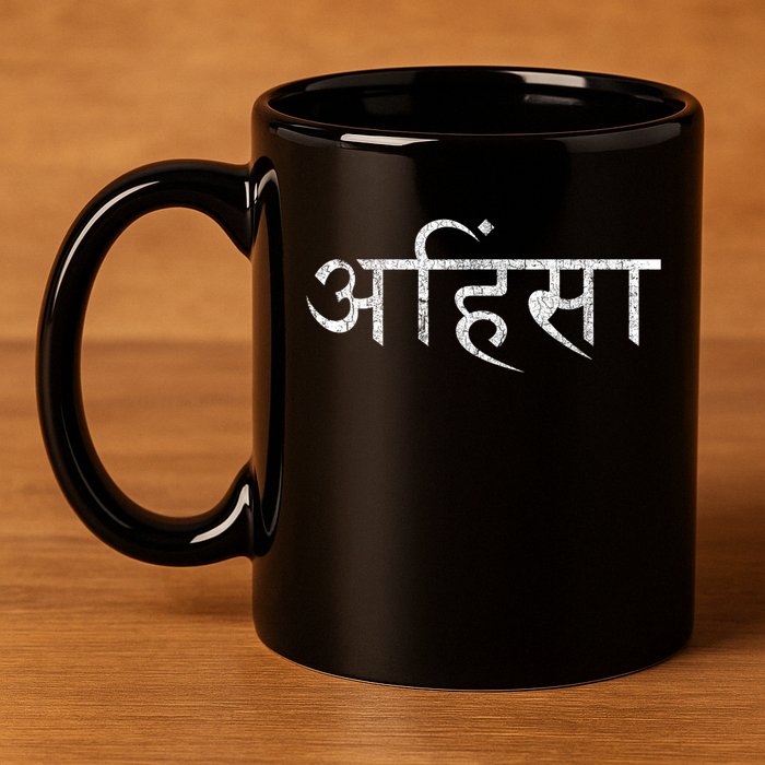 Ahimsa Sanskrit Yoga Nonviolence 11oz C Handle Ceramic Mug