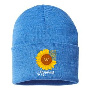 Aquarius Sunflower Zodiac Sign Floral Astrology Gift Sustainable Knit Beanie