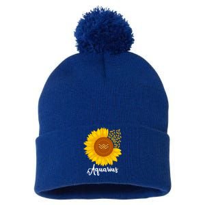 Aquarius Sunflower Zodiac Sign Floral Astrology Gift Pom Pom 12in Knit Beanie