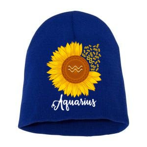 Aquarius Sunflower Zodiac Sign Floral Astrology Gift Short Acrylic Beanie