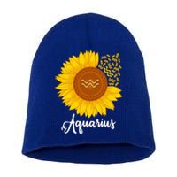 Aquarius Sunflower Zodiac Sign Floral Astrology Gift Short Acrylic Beanie