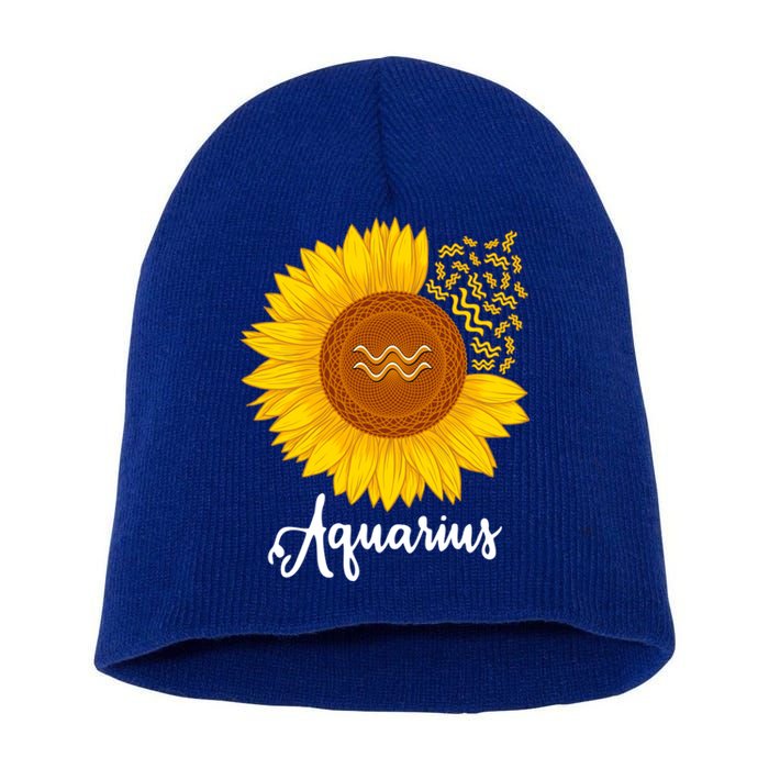 Aquarius Sunflower Zodiac Sign Floral Astrology Gift Short Acrylic Beanie