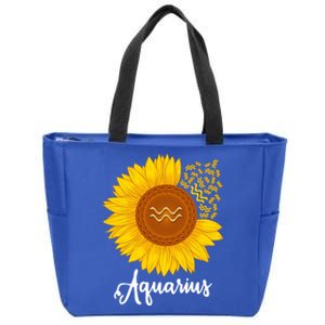 Aquarius Sunflower Zodiac Sign Floral Astrology Gift Zip Tote Bag