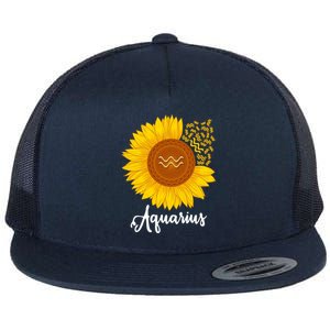 Aquarius Sunflower Zodiac Sign Floral Astrology Gift Flat Bill Trucker Hat