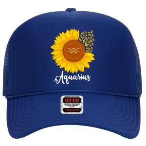 Aquarius Sunflower Zodiac Sign Floral Astrology Gift High Crown Mesh Back Trucker Hat