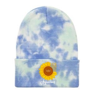 Aquarius Sunflower Zodiac Sign Floral Astrology Gift Tie Dye 12in Knit Beanie