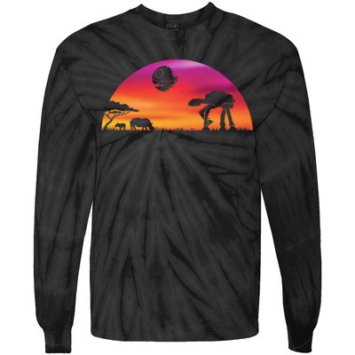 AT-AT Death Star Sunrise Silhouette Tie-Dye Long Sleeve Shirt