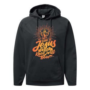 At The Name Of Jesus Every Knee Will Bow Performance Fleece Hoodie