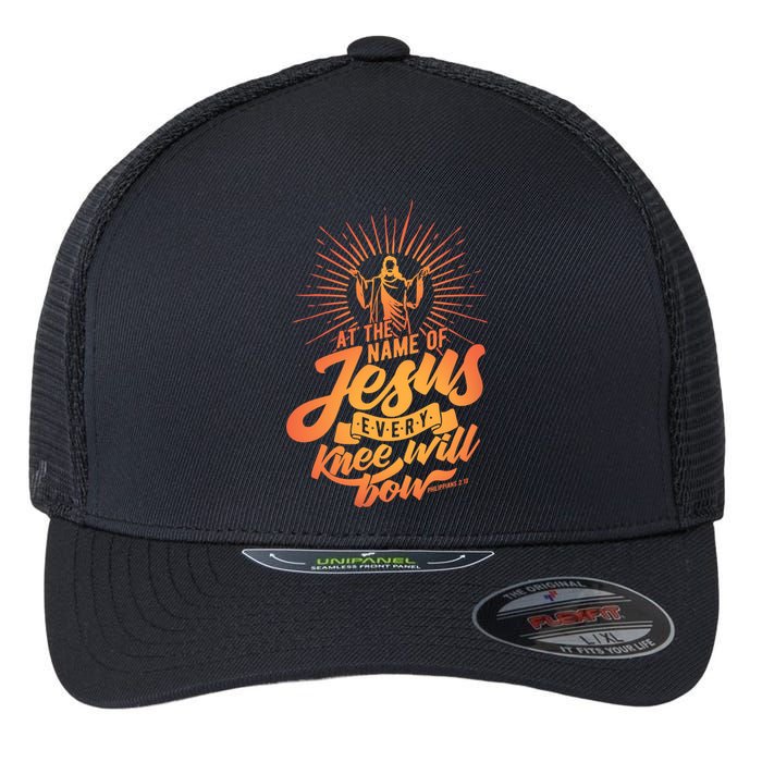 At The Name Of Jesus Every Knee Will Bow Flexfit Unipanel Trucker Cap