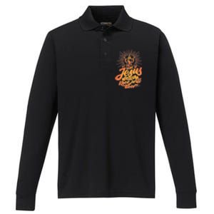 At The Name Of Jesus Every Knee Will Bow Performance Long Sleeve Polo