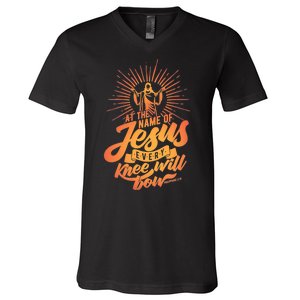 At The Name Of Jesus Every Knee Will Bow V-Neck T-Shirt